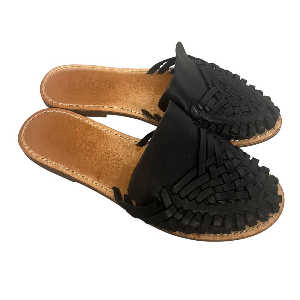 Latigo 'Hibiscus' Women's 8M Black Leather Mule Huarache Sandal Closed Toe